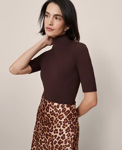 Ann Taylor Petite Mock Neck Elbow Sleeve Top Women's