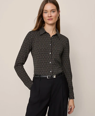 Ann Taylor Chain Link Button Down Shirt Black Women's