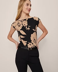 Ann Taylor Petite Floral Sleeveless Boatneck Top Cafe Au Lait Women's