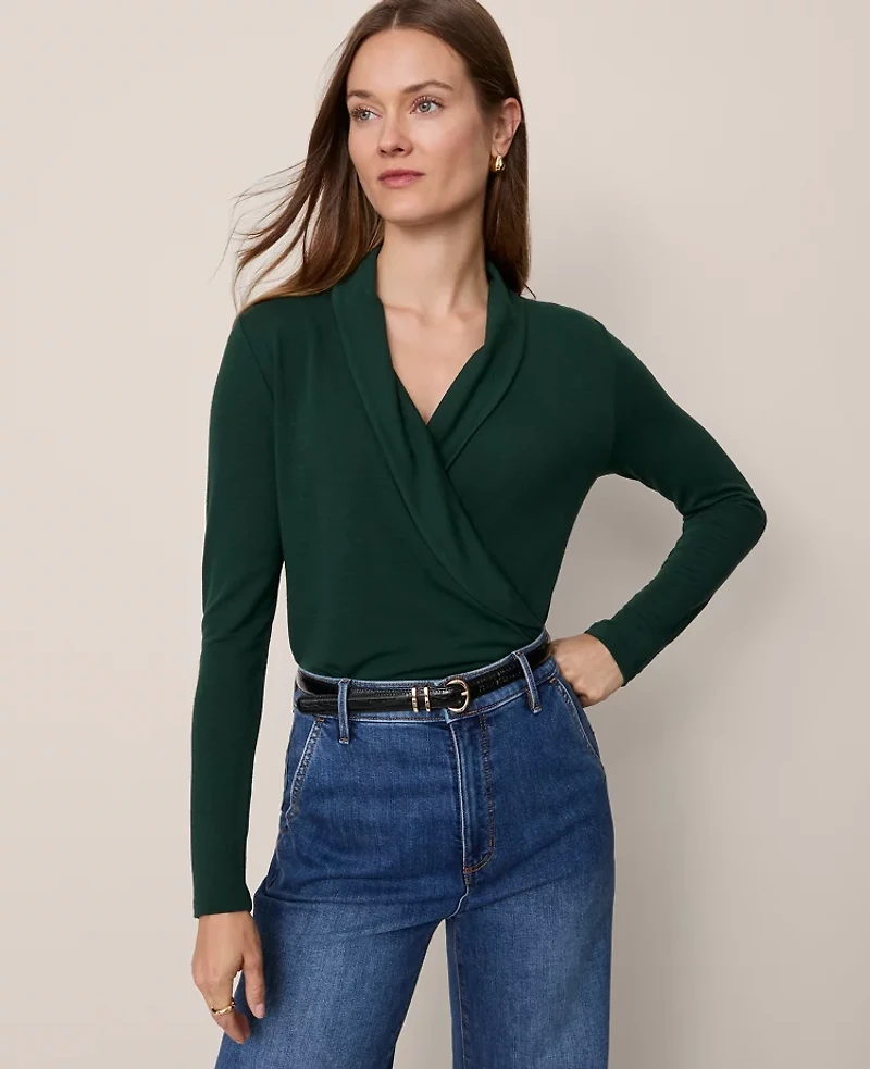 Ann Taylor Petite Shawl Collar Wrap Top Women's