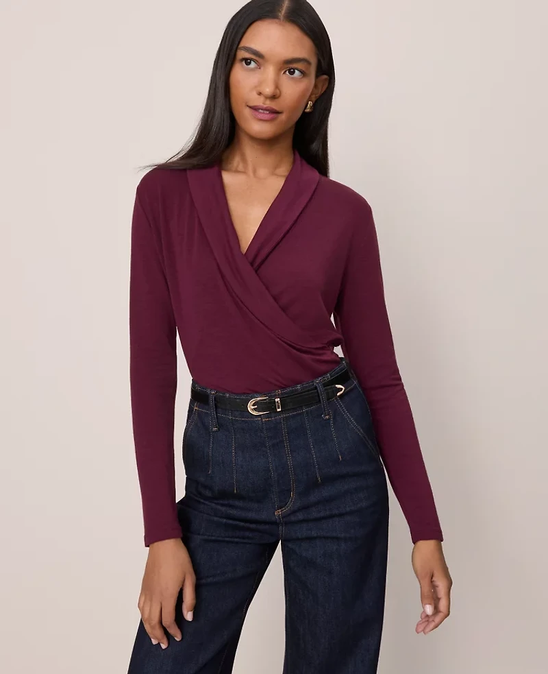 Ann Taylor Petite Shawl Collar Wrap Top Women's