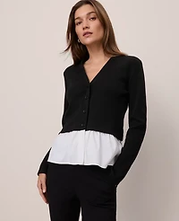 Ann Taylor Petite Weekend Collection Mixed Media Peplum Cardigan Women's