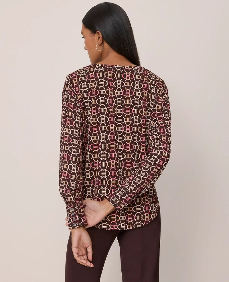 Ann Taylor Chain Link Mixed Media Pleat Front Top Pure Chocolate Women's