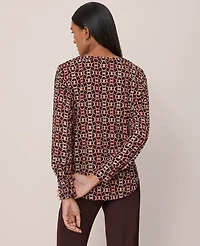 Ann Taylor Chain Link Mixed Media Pleat Front Top Pure Chocolate Women's
