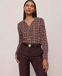 Ann Taylor Chain Link Mixed Media Pleat Front Top Pure Chocolate Women's