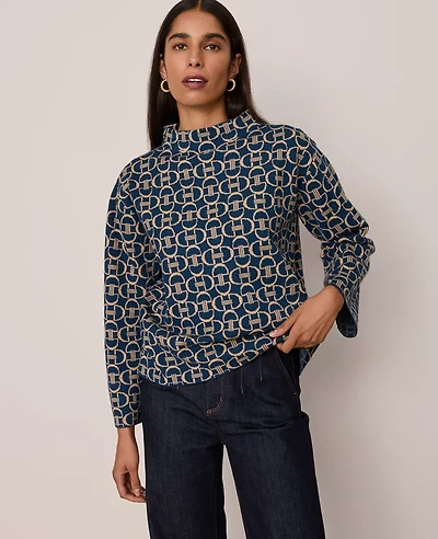 Ann Taylor Chain Link Print Sweater Moonlit Backdrop Women's