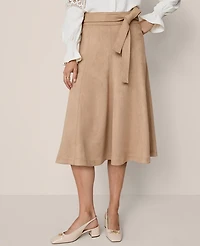 Ann Taylor Petite Belted Faux Suede Skirt Cashew Crunch Women's