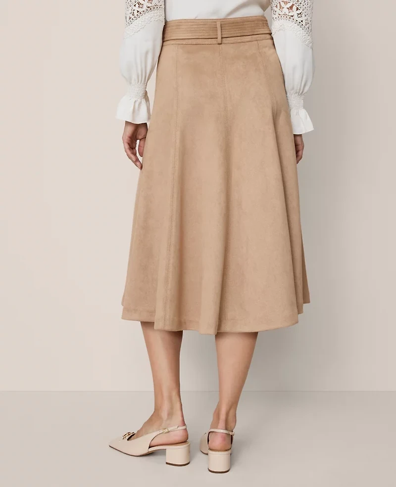Ann Taylor Petite Belted Faux Suede Skirt Cashew Crunch Women's