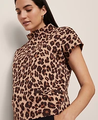 Ann Taylor Animal Print Horsebit Mock Neck Top Almond Croissant Women's