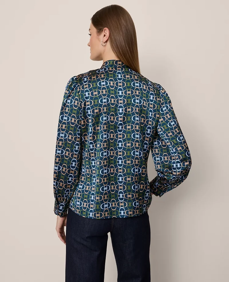 Ann Taylor Chain Link Print V-Neck Popover Top Moonlit Backdrop B Women's