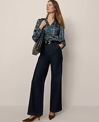 Ann Taylor Chain Link Print V-Neck Popover Top Moonlit Backdrop B Women's