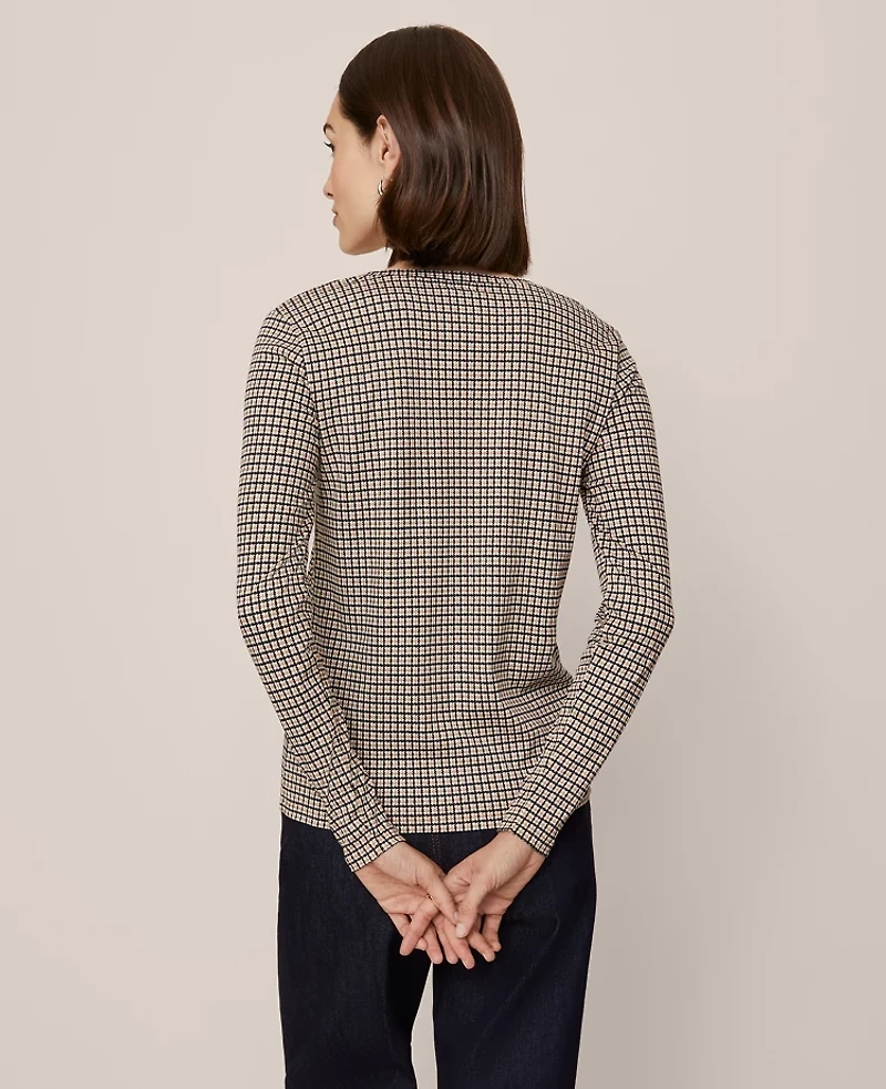 Ann Taylor Houndstooth Crew Neck Top Cafe Au Lait Women's