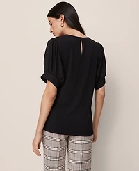 Ann Taylor Mixed Media Gathered Sleeve Top Black Women's