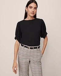 Ann Taylor Mixed Media Gathered Sleeve Top Black Women's