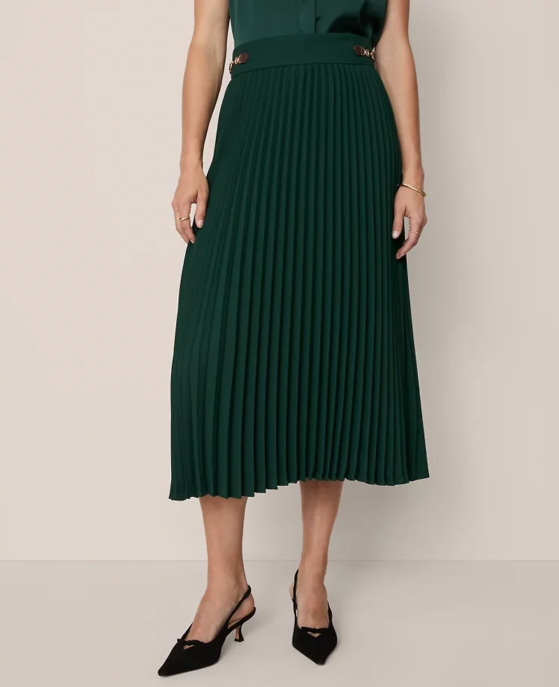 Ann Taylor Horsebit Pleated Midi Skirt Pine Grove Women's