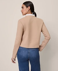 Ann Taylor Ruffle Neck Cardigan Ponte Light Nutmeg Heather Women's