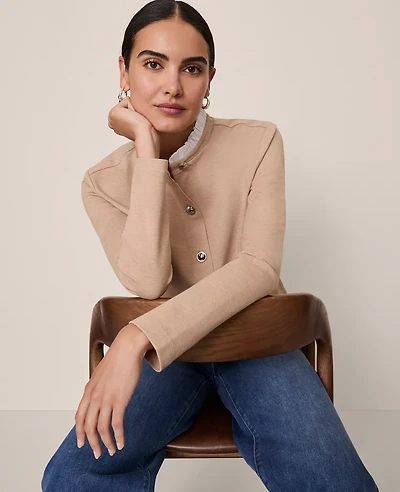 Ann Taylor Ruffle Neck Cardigan Ponte Light Nutmeg Heather Women's