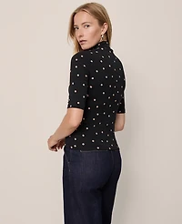 Ann Taylor Dotted Mock Neck Elbow Sleeve Top Cafe Au Lait Women's