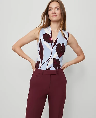 Ann Taylor Floral Sleeveless V-Neck Top Placid Blue Women's