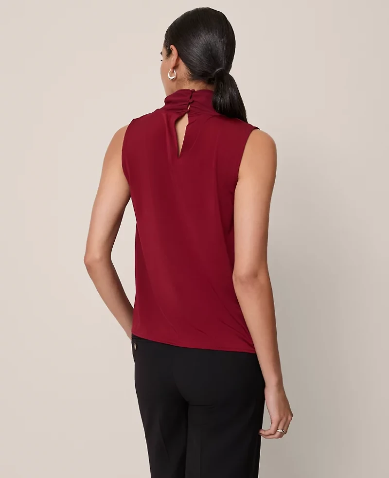 Ann Taylor Mixed Media Cowl Neck Blouse Cherry Pie Women's