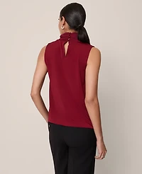 Ann Taylor Mixed Media Cowl Neck Blouse Cherry Pie Women's
