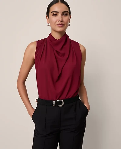 Ann Taylor Mixed Media Cowl Neck Blouse Cherry Pie Women's