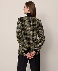 Ann Taylor The Petite Long Crew Neck Jacket Houndstooth Tweed Green/Navy Multi Women's