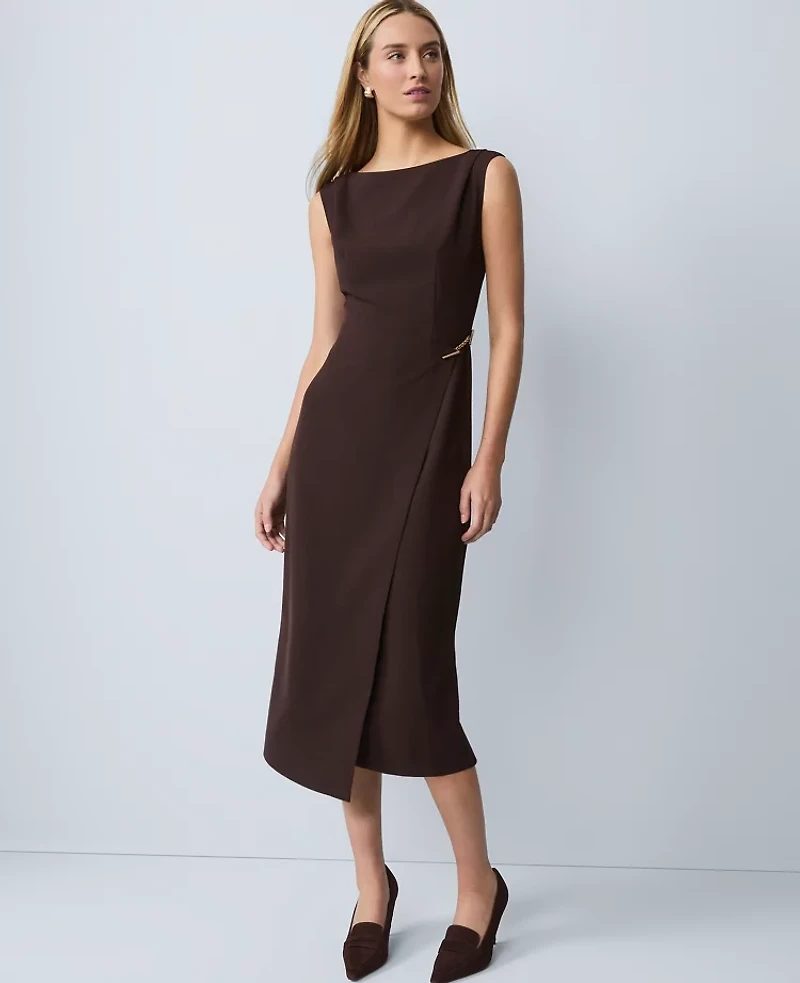 Ann Taylor Wrap Effect Sheath Dress Fluid Crepe Pure Chocolate Women's