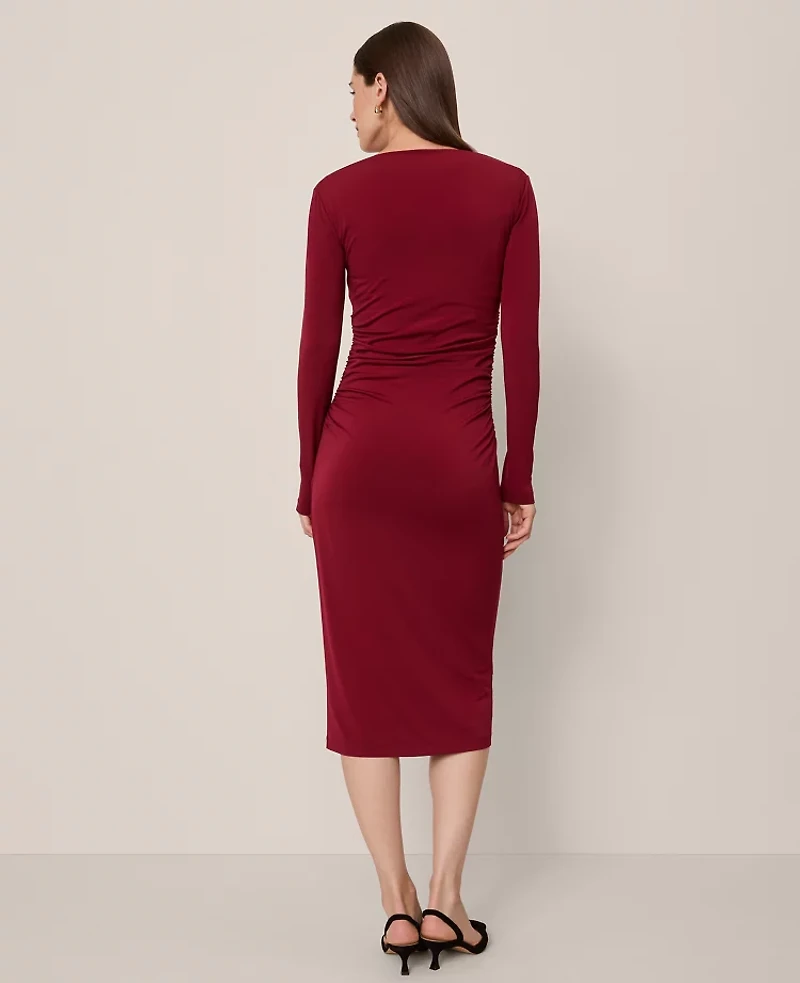 Ann Taylor Petite Ruched Knit Midi Dress Size 4 Cherry Pie Women's