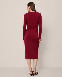 Ann Taylor Petite Ruched Knit Midi Dress Size 4 Cherry Pie Women's