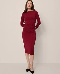 Ann Taylor Petite Ruched Knit Midi Dress Size 4 Cherry Pie Women's