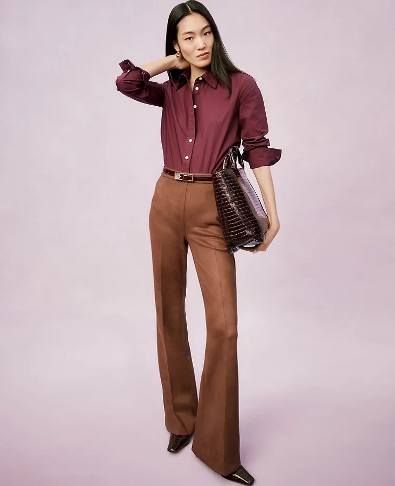 Ann Taylor The Petite Side-Zip Flare Pant Faux Suede Chocolate Mousse Women's