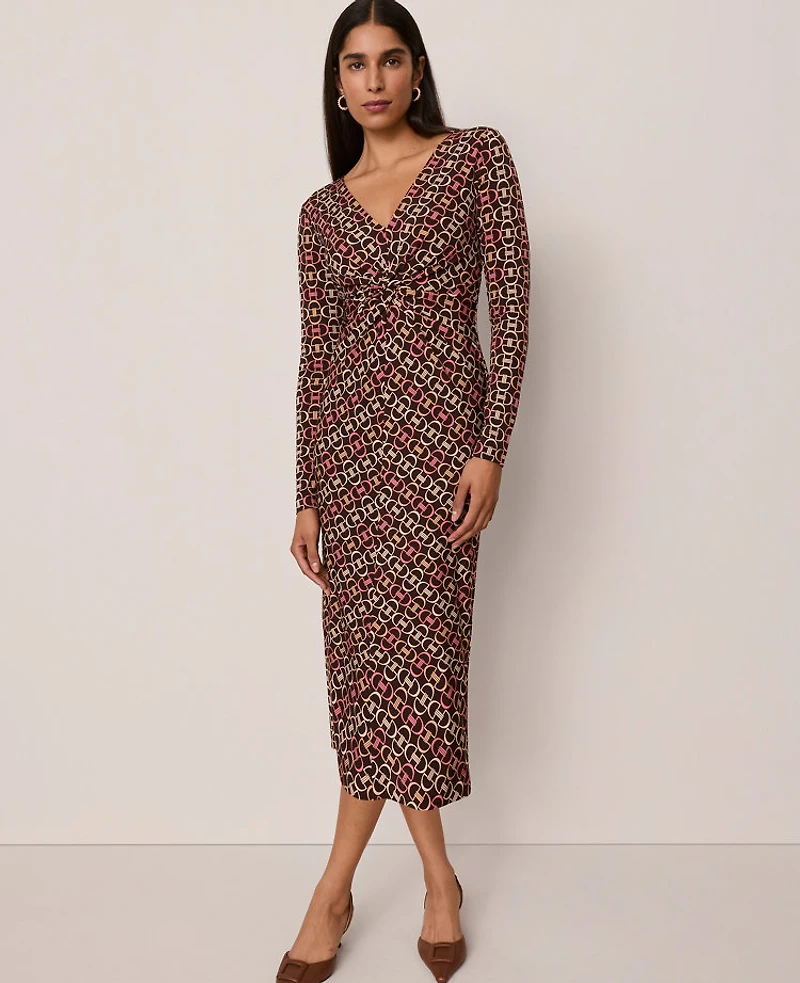 Ann Taylor Petite Chain Link V-Neck Knit Dress Pure Chocolate Women's