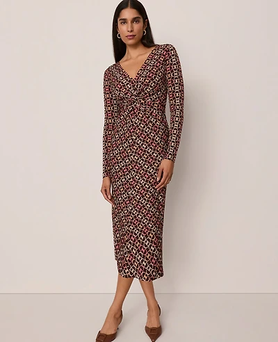 Ann Taylor Petite Chain Link V-Neck Knit Dress Pure Chocolate Women's