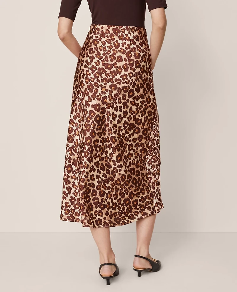 Ann Taylor Petite Animal Print Satin Bias Slip Skirt Pale Sandalwood Women's