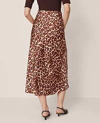 Ann Taylor Petite Animal Print Satin Bias Slip Skirt Pale Sandalwood Women's