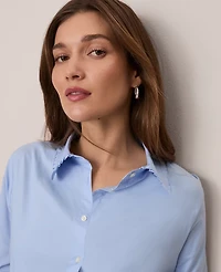 Ann Taylor Weekend Collection Ruffle Collar Modern Shirt Gentle Stream Women's