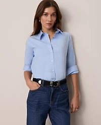 Ann Taylor Weekend Collection Ruffle Collar Modern Shirt Gentle Stream Women's