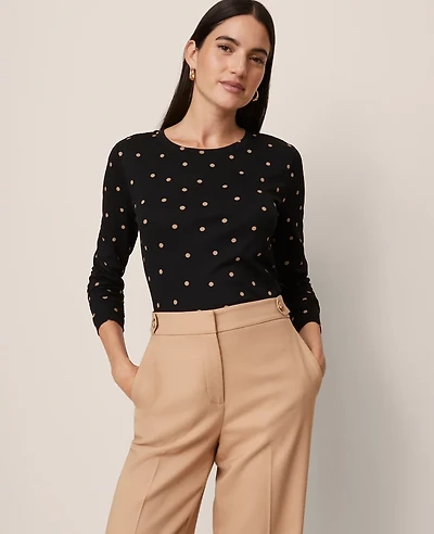 Ann Taylor Dotted Crew Neck Top Cafe Au Lait Women's