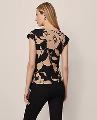 Ann Taylor Floral Sleeveless Boatneck Top Cafe Au Lait Women's