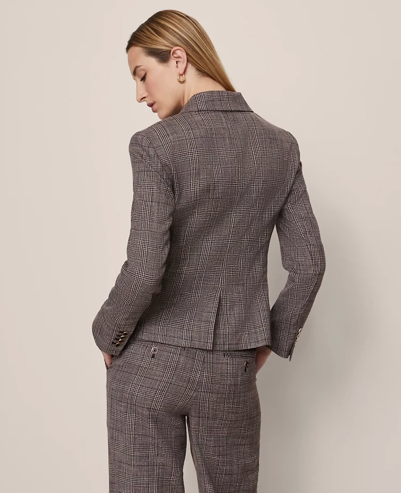 Ann Taylor The Petite Fitted Double Breasted Blazer Plaid Black/Brown Multi Women's