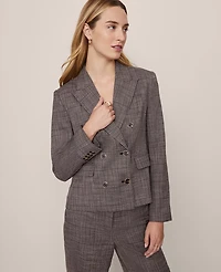 Ann Taylor The Petite Fitted Double Breasted Blazer Plaid Black/Brown Multi Women's