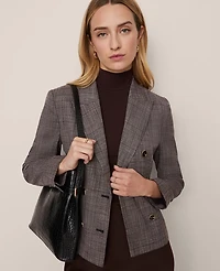 Ann Taylor The Petite Fitted Double Breasted Blazer Plaid Black/Brown Multi Women's