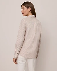 Ann Taylor Weekend Collection Striped Relaxed Perfect Shirt Flower Pot Women's