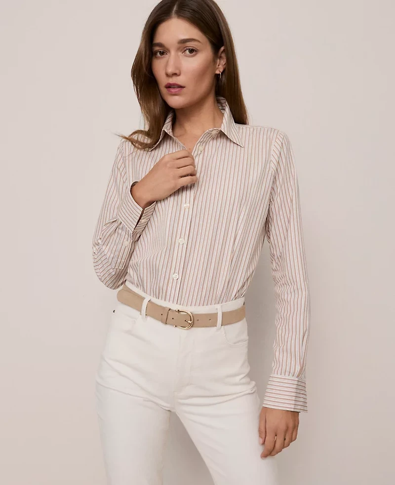 Ann Taylor Weekend Collection Striped Relaxed Perfect Shirt Flower Pot Women's