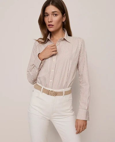 Ann Taylor Weekend Collection Striped Relaxed Perfect Shirt Flower Pot Women's