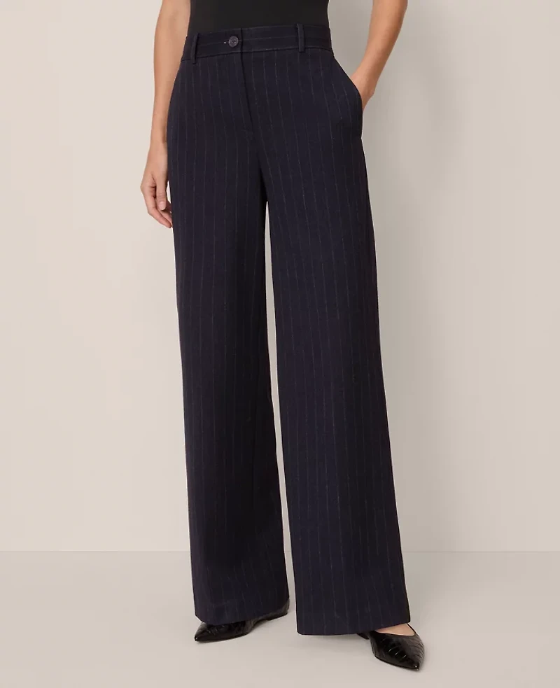 Ann Taylor The Perfect Wide-Leg Pant Navy/White Pinstripe Women's