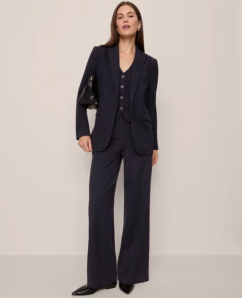 Ann Taylor The Perfect Wide-Leg Pant Navy/White Pinstripe Women's