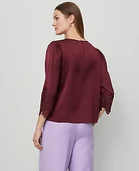 Ann Taylor Petite Satin Lace Trim Top Windsor Wine Women's