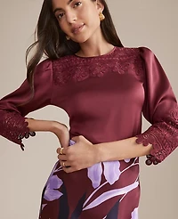 Ann Taylor Petite Satin Lace Trim Top Windsor Wine Women's